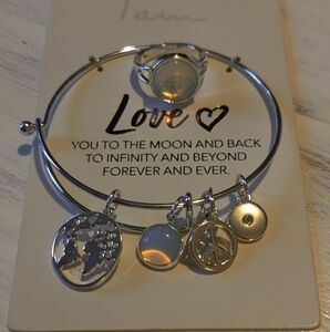 Moon Stone Charm Bracelet and Ring Set